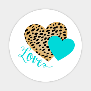 Cheetah Leopard with Turquoise Hearts and Love Text Magnet